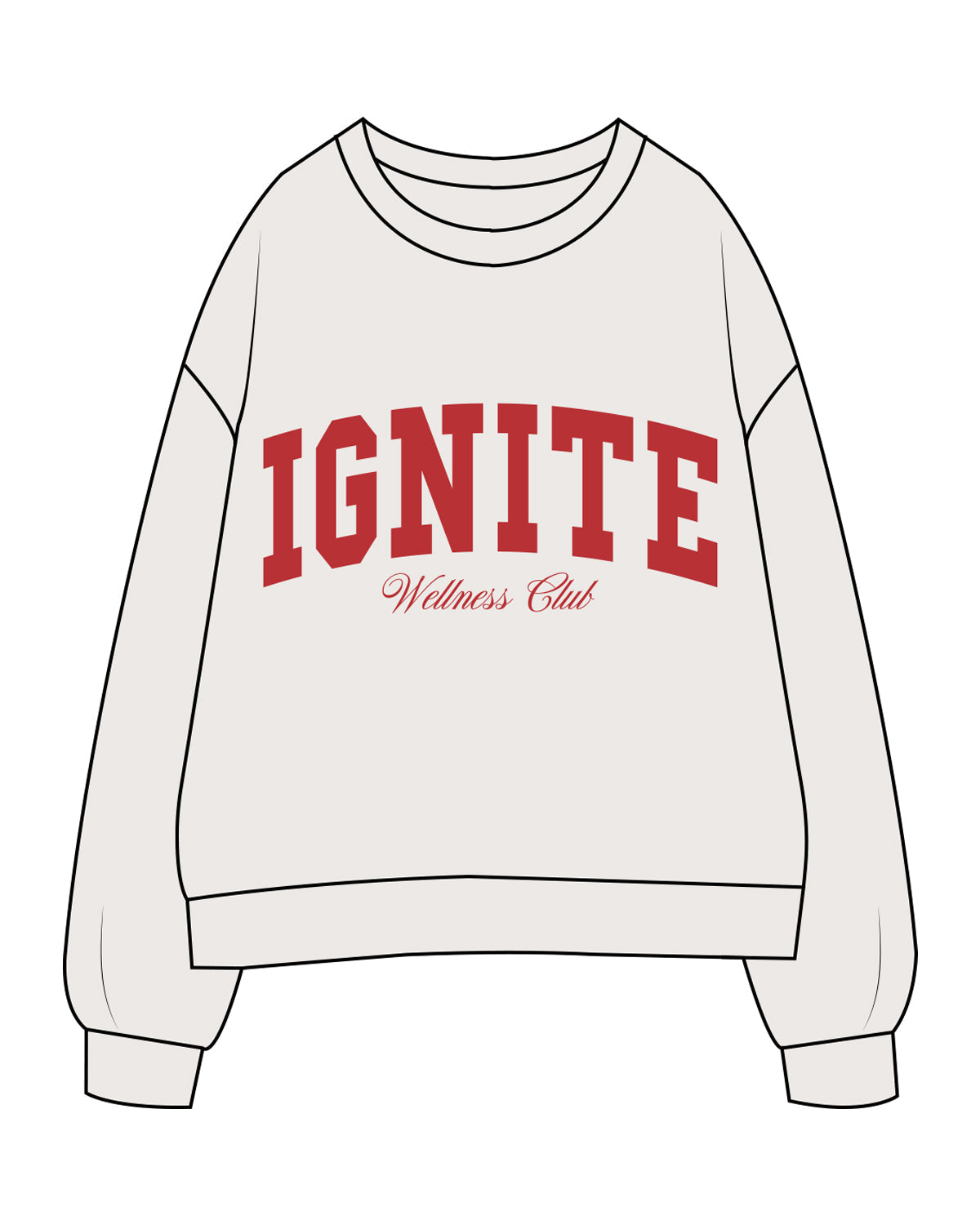 The Mens Crewneck - Bone - Ignite Barre - Center Chest Stacked - Red Printed