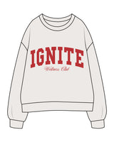 The Mens Crewneck - Bone - Ignite Barre - Center Chest Stacked - Red Printed