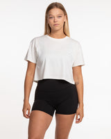 The Crop Tee - Off White - Ethos Wavy - Left Chest & Back Center Stacked - Tone on Tone