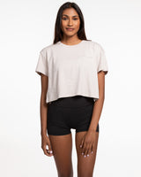 The Crop Tee - Bone - Ethos Wavy - Left Chest & Back Center Stacked - Tone on Tone