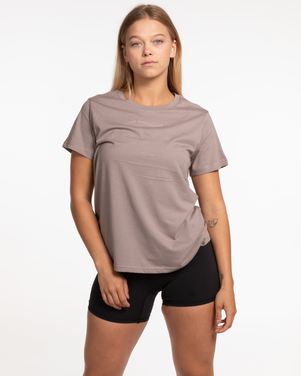 The Womens Tee - Mushroom - Ethos Wavy - Center Chest & Back Center Stacked - White