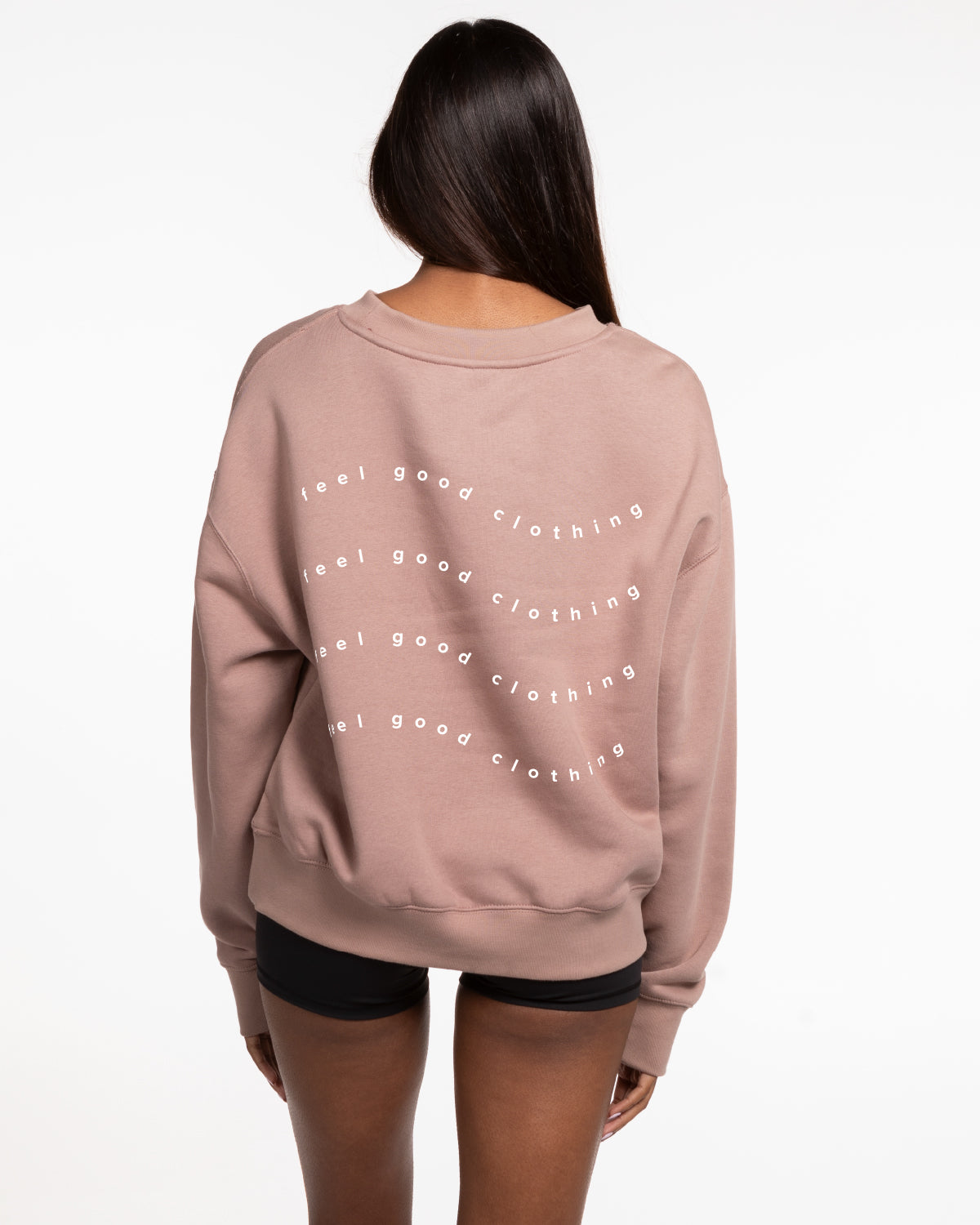 The Womens Crewneck - Clay - Ethos Wavy - Left Chest & Back Center Stacked - White