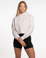 The Womens Crop Crewneck - Bone - Ethos Wavy - Left Chest & Back Center Stacked - Tone on Tone