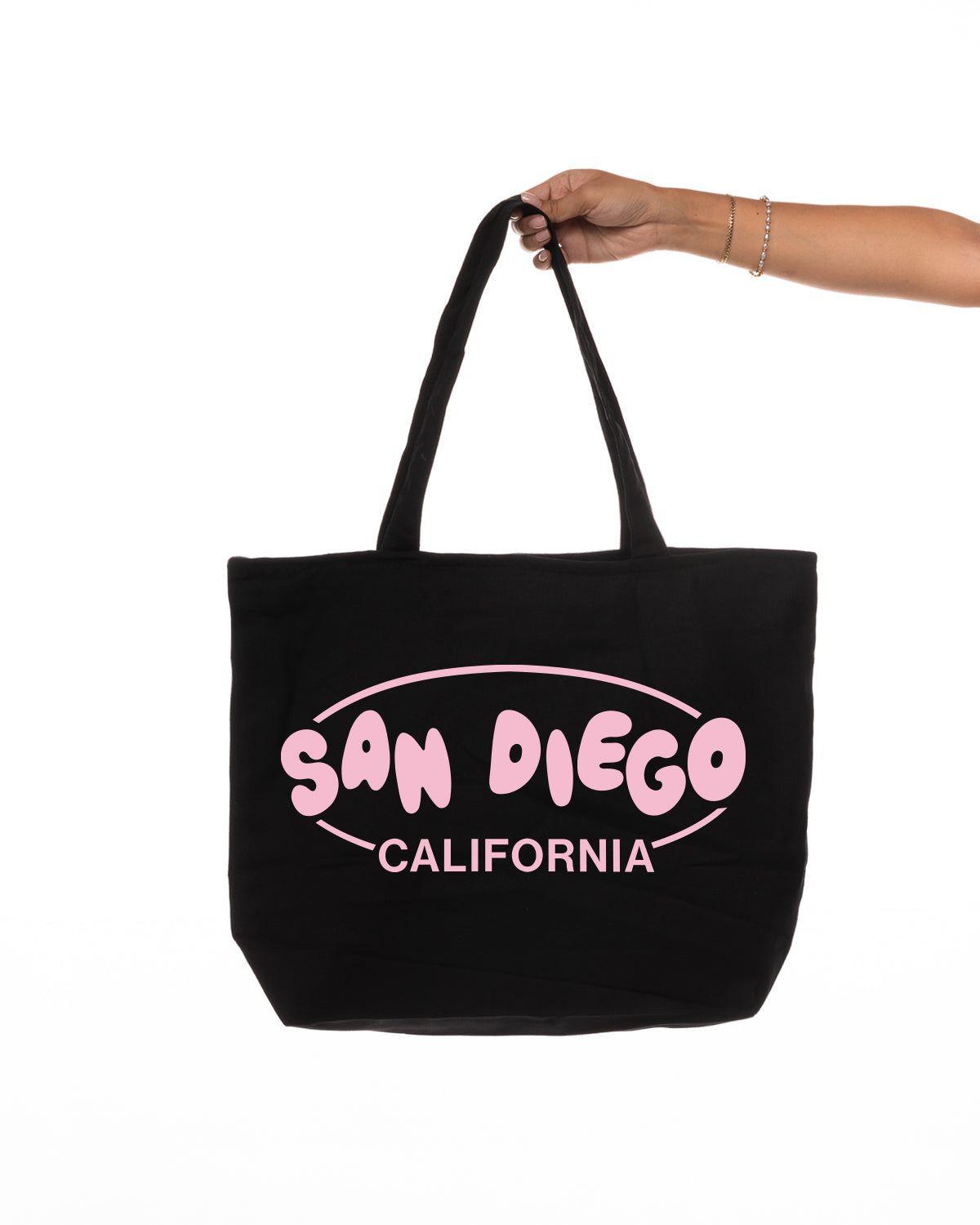 The Zipper Tote Bag - Black - Ethos Bubble - Front Center - Pink