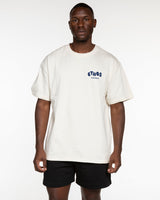 The Mens Heavyweight Tee - Off White - Ethos Bubble - Left Chest & Back Center - Cobalt Blue