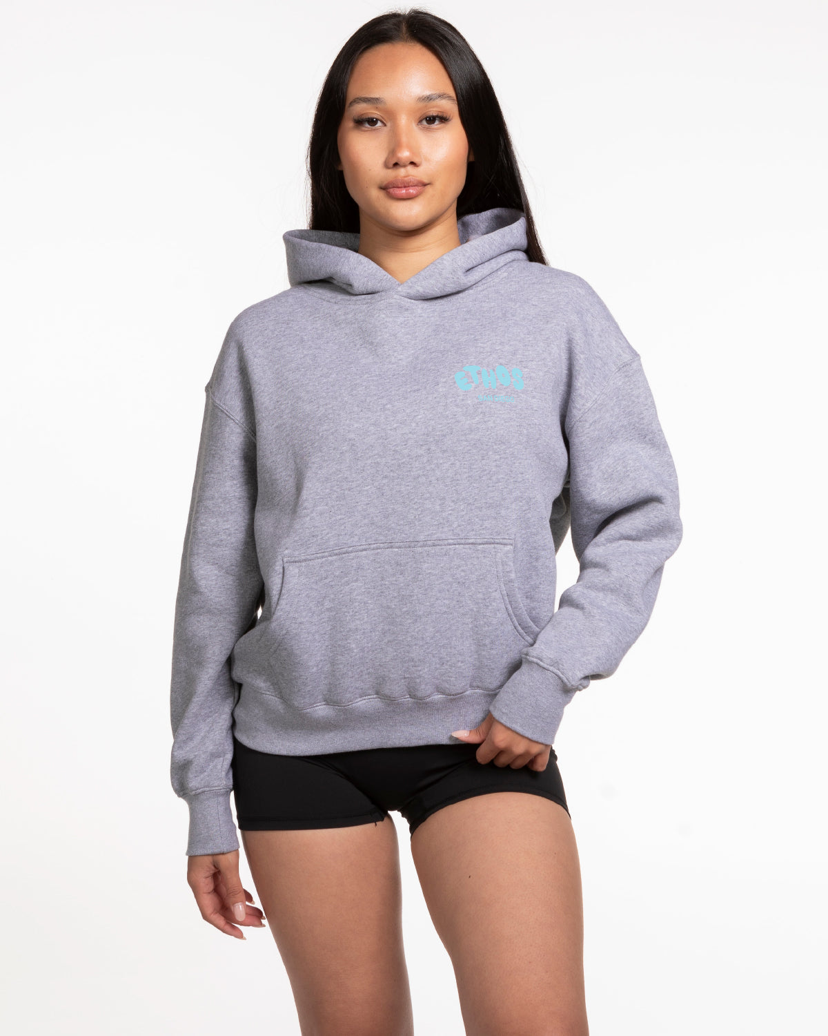 The Womens Hoodie - Heather - Ethos Bubble - Left Chest & Back Center - Light Blue