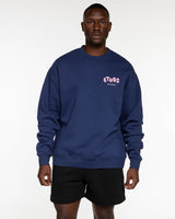 The Mens Crewneck - Cobalt - Ethos Bubble - Left Chest & Back Center - Pink