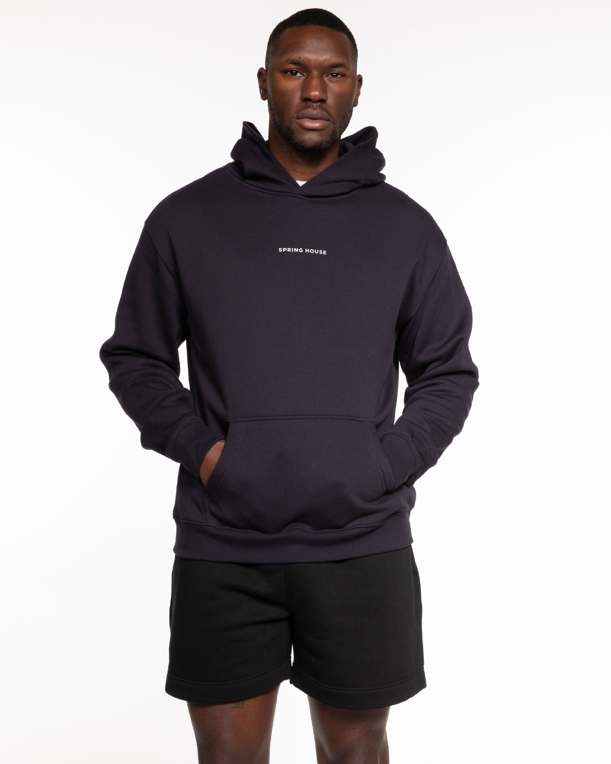The Mens Hoodie - Ink - Spring House - Center Chest - Back Round - Printed - Off White