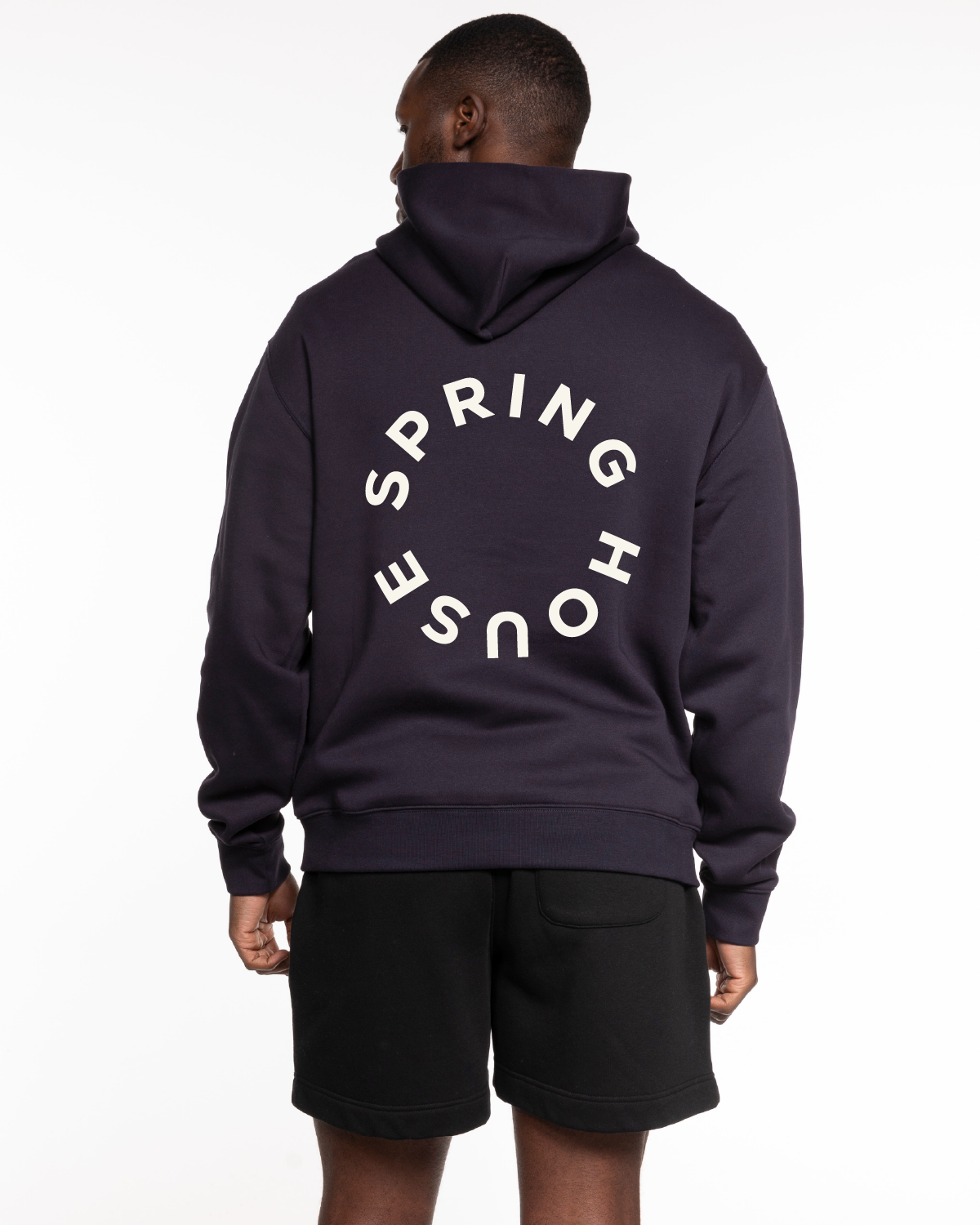 The Mens Hoodie - Ink - Spring House - Center Chest - Back Round - Printed - Off White