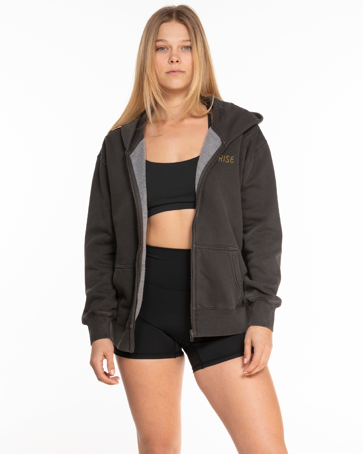 Uprise Womens Zip Hoodie - Washed Black