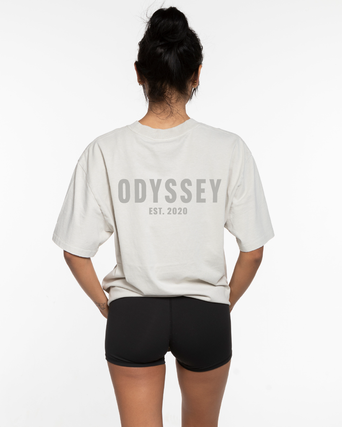 The Mens Heavyweight Tee - Washed Bone - Odyssey - Left Chest Stacked & Back Center Stacked - Tone on Tone