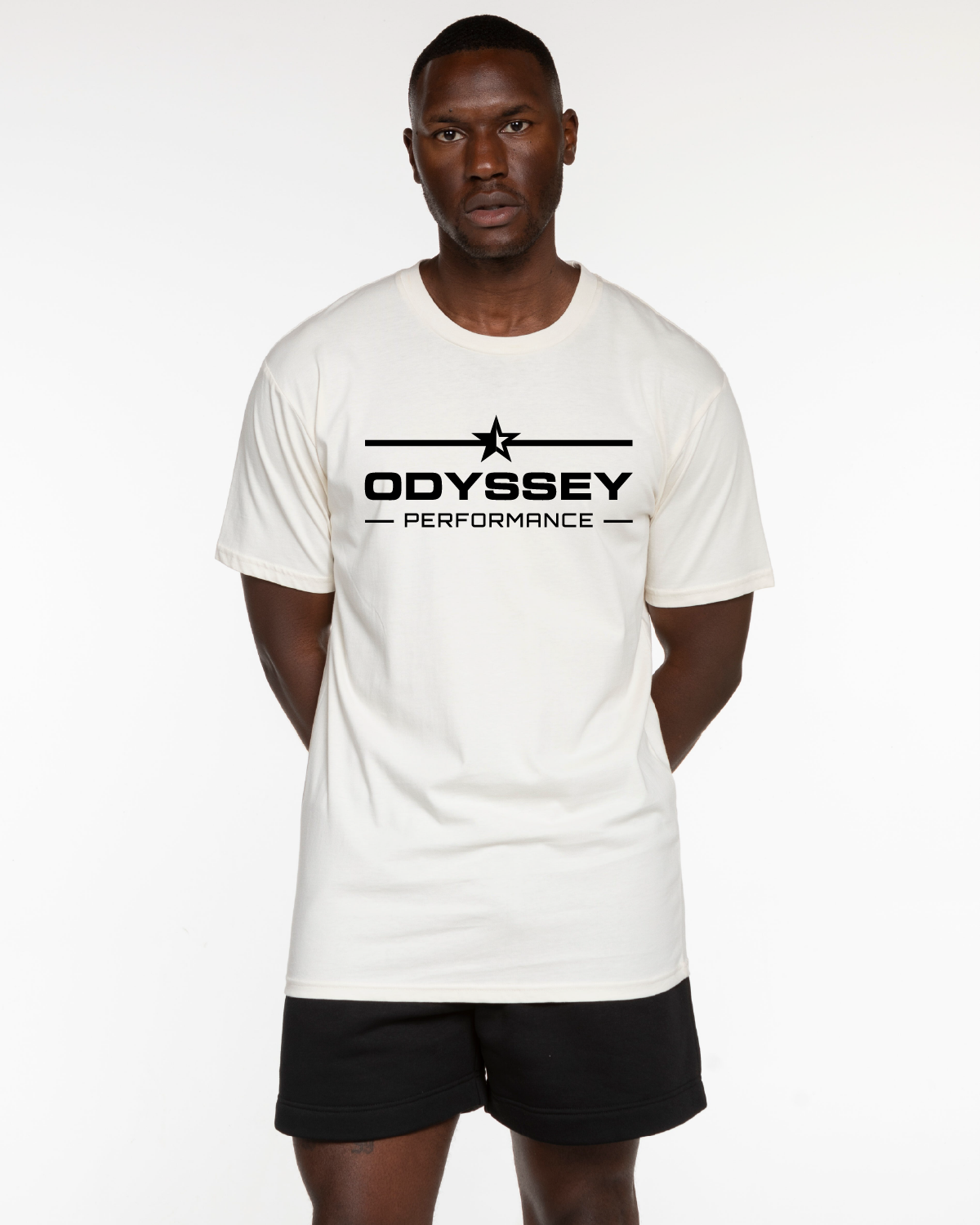 The Mens Tee - Off White - Odyssey - Center Chest Stacked - Black