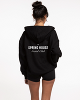 The Womens Zip Hoodie - Black - Spring House - Left Chest & Back Stacked - White
