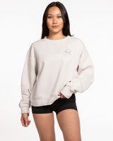 The Womens Crewneck - Bone - Spring House - Spring House - Left Chest & Back Stacked - Tone on Tone