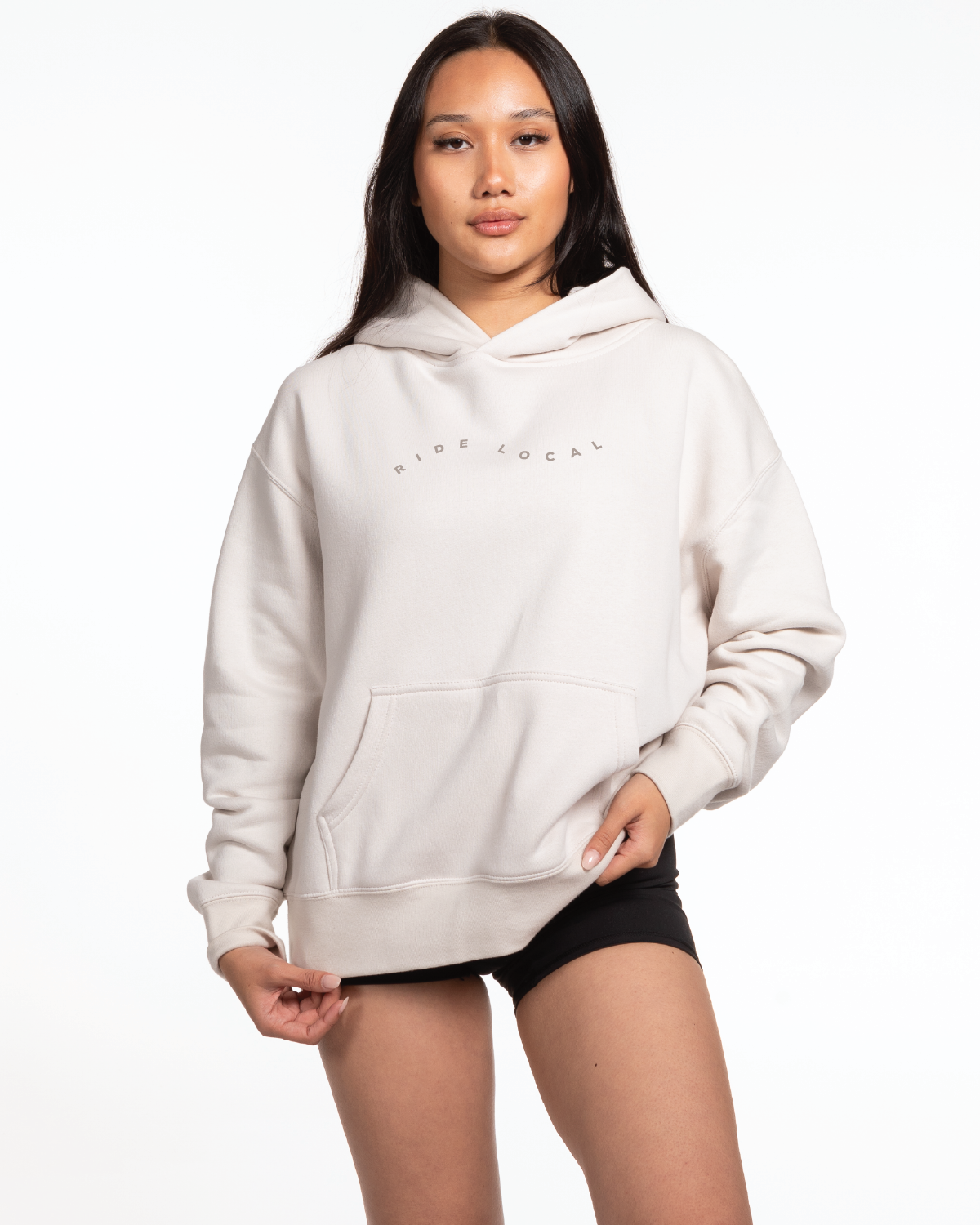 The Womens Hoodie - Bone - Wheel House - Chest Center & Neck Stacked - Tone on Tone