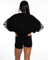 The Oversized Crop - Black - Wheel House - Left & Right Arm Text - White